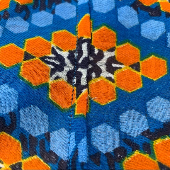 Bohemian Blue & Orange Geometric Hexagon Diamond Print Infinity Scarf Tassels - Picture 11 of 12